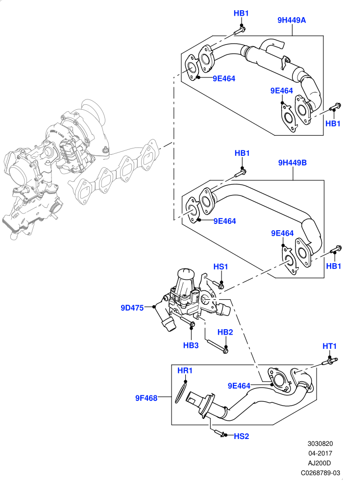 Exhaust Gas Recirculation (2.0L I4 DSL HIGH DOHC AJ200,2.0L I4 DSL MID DOHC AJ200,DPF + DE-SOX,EU6 + DPF Emissions,Japanese Emission + DPF,L6 Diesel Emissions,Stage V Plus DPF)(LH Side,Solihull Plant Build)((V)TOJA999999 (V)FROMHA000001)