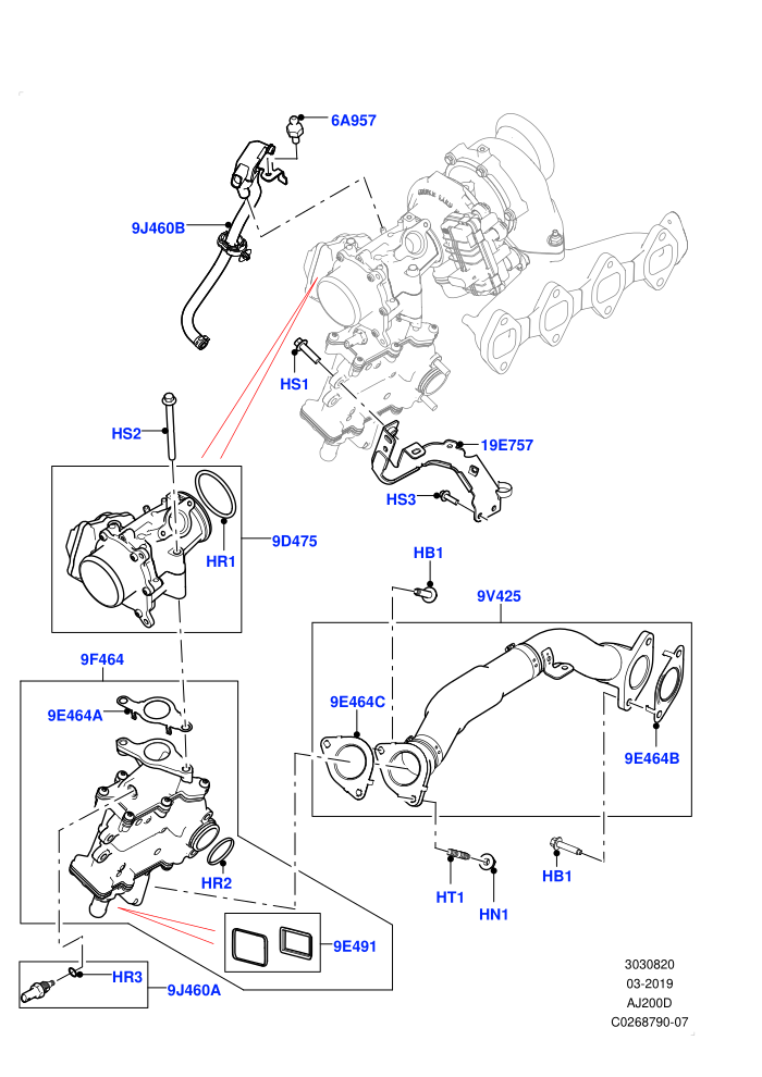 Exhaust Gas Recirculation (2.0L I4 DSL HIGH DOHC AJ200,2.0L I4 DSL MID DOHC AJ200)(RH Side,Solihull Plant Build)((V)FROMHA000001)