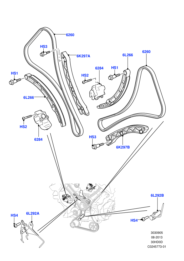 Timing Gear (3.0L DOHC GDI SC V6 PETROL)(Solihull Plant Build,Timing Chains, Tensioners)((V)FROMEA000001)