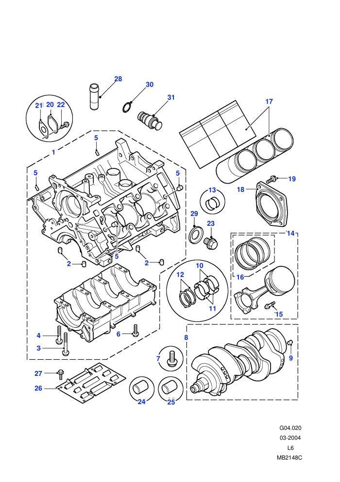 Block, Crankshaft, Con Rods, Pistons (2.5 KV6 Petrol,Automatic Transmission)