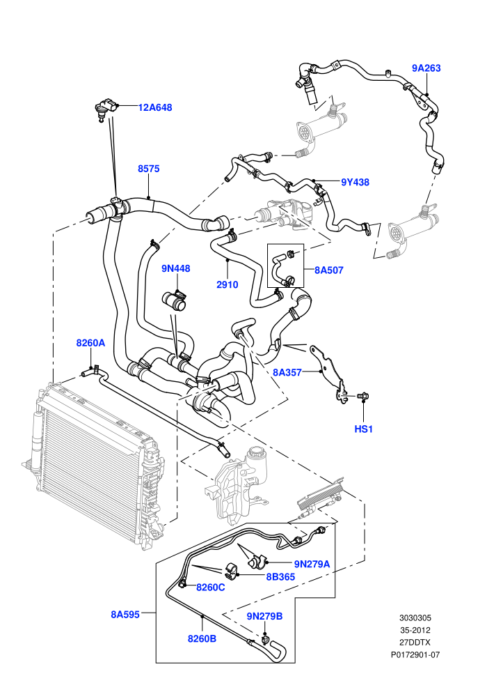 Cooling System Pipes And Hoses (Euro Stage 4 Emissions,Lion Diesel 2.7 V6 (140KW),Stage IV + DPF Emissions)((V)TO9A999999 (V)FROM7A000001)
