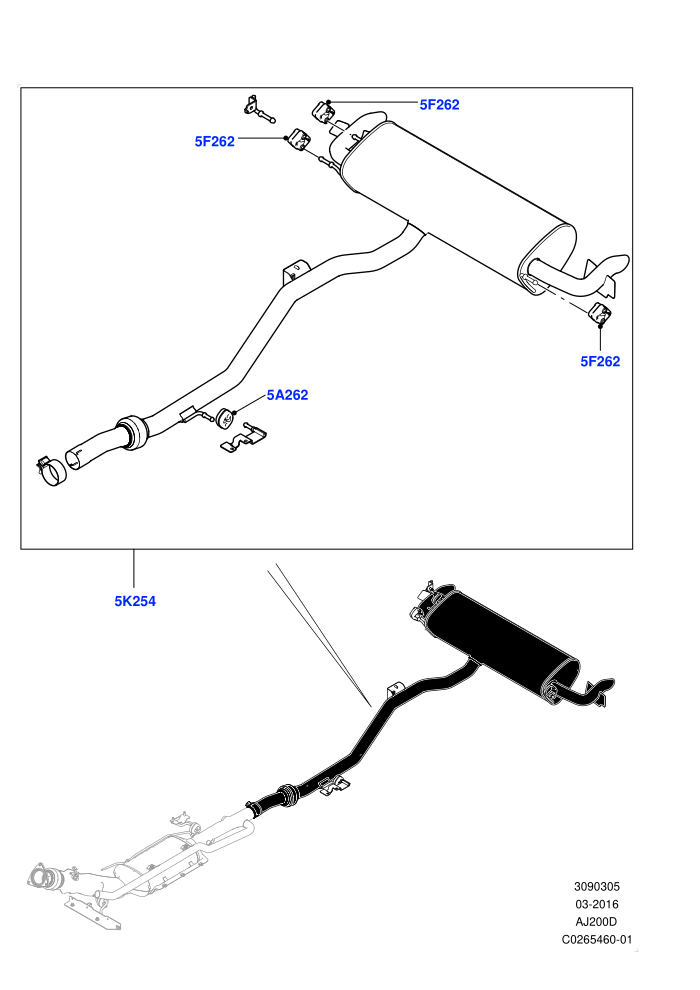Exhaust System (2 Door Convertible,2.0L I4 DSL HIGH DOHC AJ200,2.0L I4 DSL MID DOHC AJ200,EU6 + DPF Emissions,LEV 160)(Rear)((V)FROMGH000001)