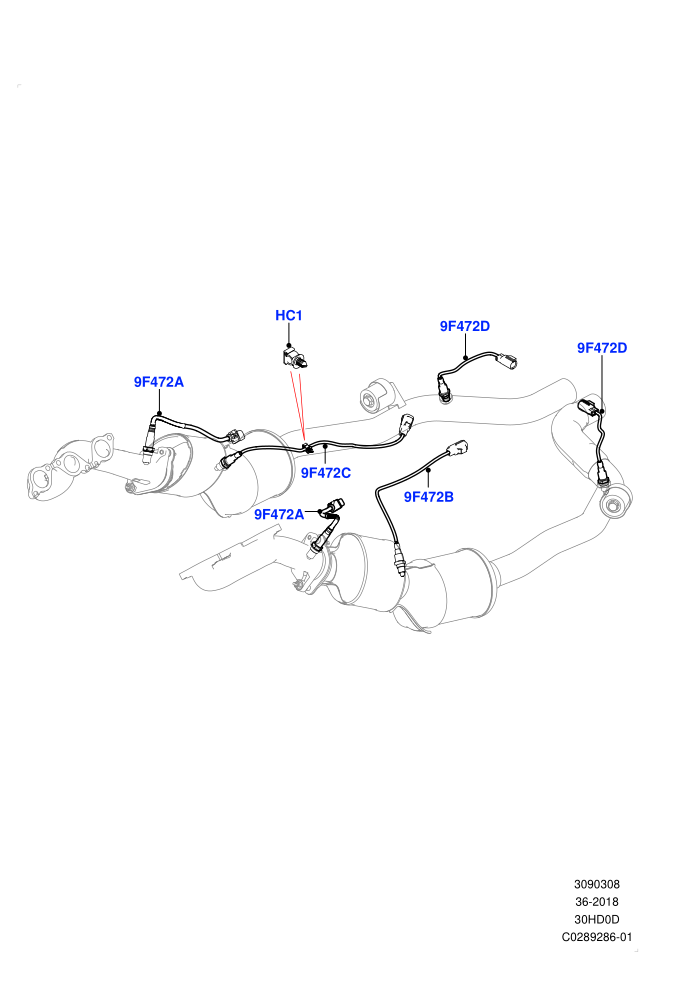 Exhaust Sensors And Modules (3.0L DOHC GDI SC V6 PETROL,EU2,EU6 Emissions,Proconve L6 Emissions,SULEV Requirements)(Nitra Plant Build)((V)FROMK2000001)