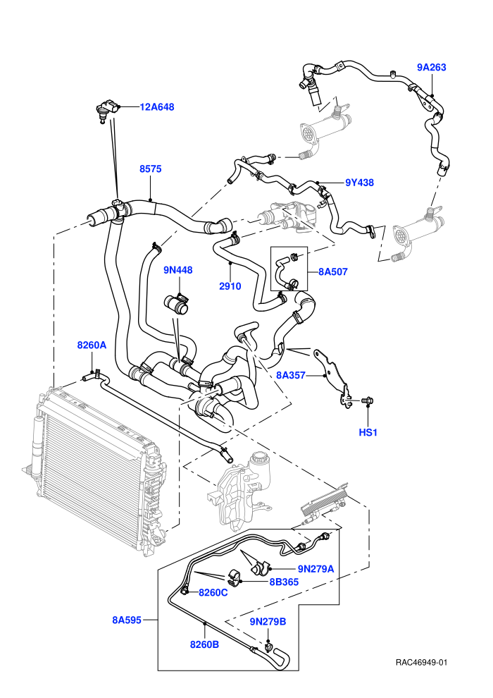 Cooling System Pipes And Hoses (Euro Stage 4 Emissions,Lion Diesel 2.7 V6 (140KW),Stage IV + DPF Emissions)((V)TO9A999999 (V)FROM7A000001)