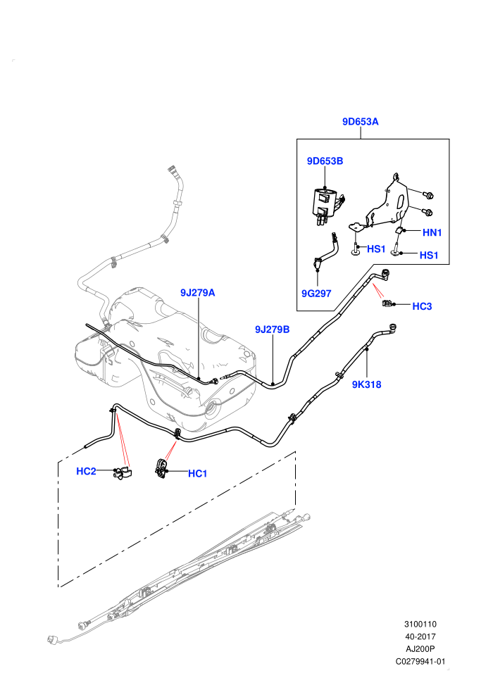 Fuel Lines ((-)CDN/MEX/USA,2 Door Convertible,2.0L I4 High DOHC AJ200 Petrol,2.0L I4 Mid DOHC AJ200 Petrol,Fuel Tank Filler Neck - Unleaded)(Rear)((V)FROMJH000001)