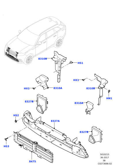 LR092686 LAND ROVER Дефлектор радиатора передний правый внутренний 2.0 VELAR