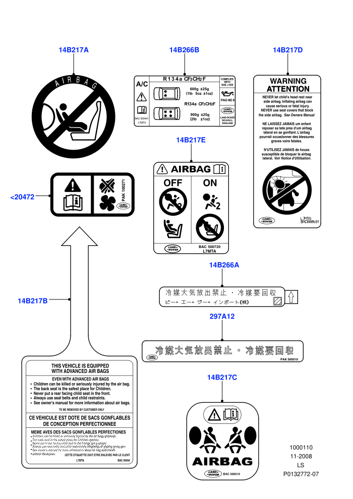 Labels (For Air Bag / Air Conditioning)((V)TO9A999999)