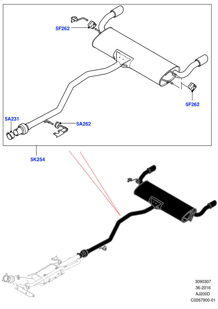 Rear Exhaust System (2.0L I4 DSL MID DOHC AJ200,Dual Exhaust - Dynamic,Halewood (UK),With 5 Seat Configuration)((V)FROMGH000001)