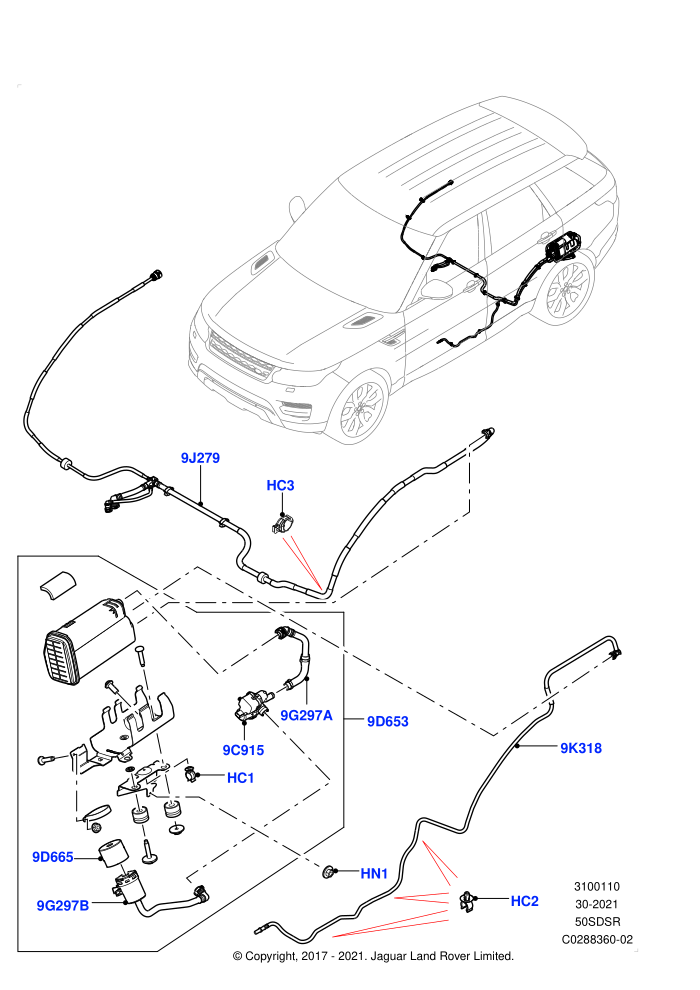 Fuel Lines (5.0 Petrol AJ133 DOHC CDA,Pet Tank With Leak Det - Lrg Filter,Petrol Tank With Leak Detection)(Rear)((V)FROMKA000001)