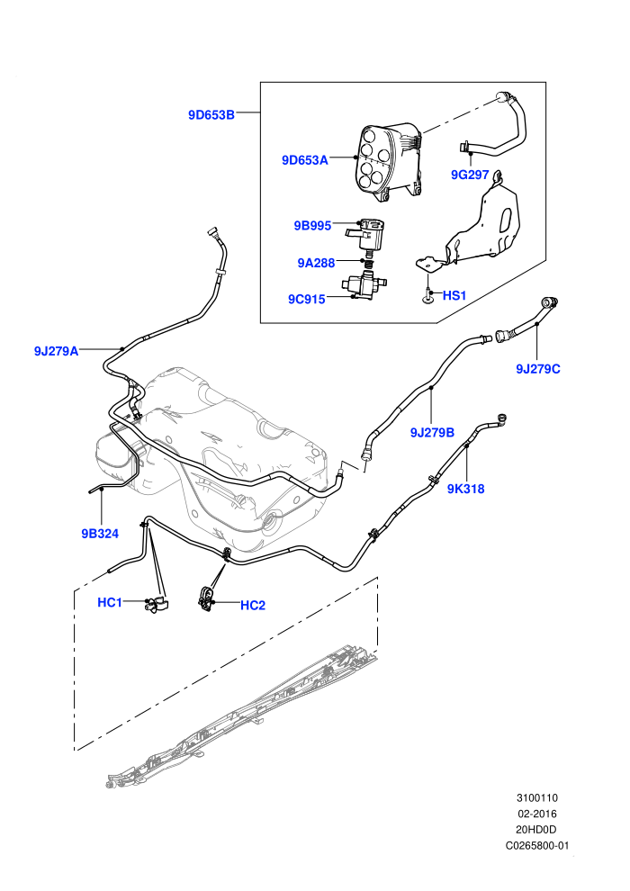 Fuel Lines ((+)CDN/MEX/USA,2 Door Convertible,2.0L 16V TIVCT T/C 240PS Petrol,2.0L 16V TIVCT T/C Gen2 Petrol)(Rear)((V)FROMGH000001)