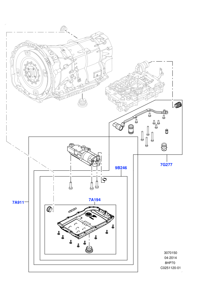 Valve Body - Main Control & Servo's (3.0 V6 D Gen2 Mono Turbo,3.0 V6 D Gen2 Twin Turbo,3.0 V6 Diesel Electric Hybrid Eng,8 Speed Auto Trans ZF 8HP70 HEV 4WD)(Electric Oil Pump)((V)FROMFA000001)