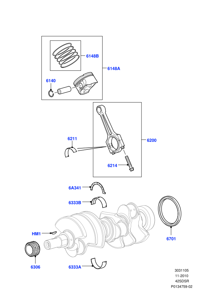 Crankshaft/Pistons And Bearings (AJ Petrol 4.2 V8 Supercharged)