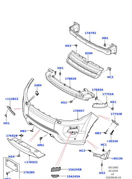 LR028551 GREEN OVAL Накладка бампера левая EVOGUE