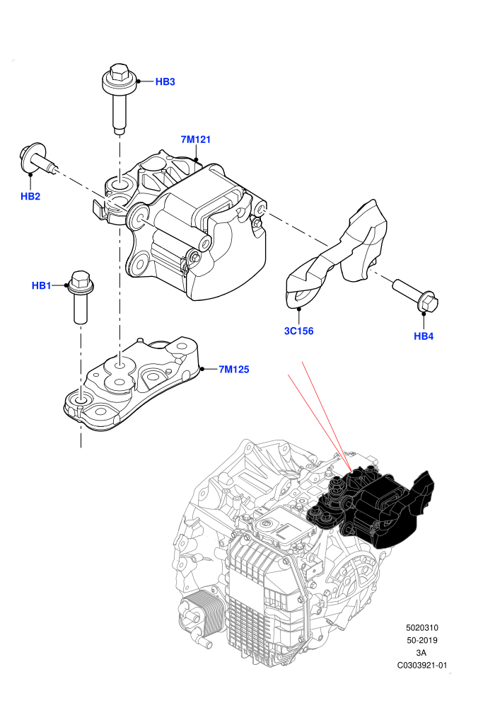Transmission Mounting (1.5L AJ20P3 Petrol High,1.5L AJ20P3 Petrol High PHEV,8 Speed Automatic Trans 8G30,Halewood (UK))((V)FROMLH000001)
