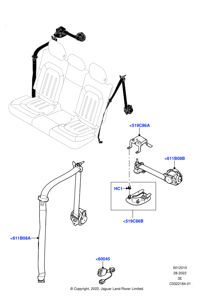 Rear Seat Belts (40:20:40 3Rd Row Manual W/Load Thr)((V)FROMP2000001)
