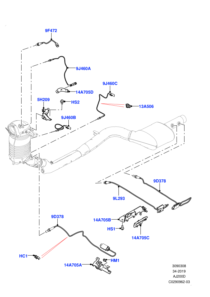Exhaust Sensors And Modules (2.0L I4 DSL HIGH DOHC AJ200,EU6D - Final (Diesel) Emission,EU6D Diesel + DPF Emissions,LEV 160,Standard Wheelbase)(Nitra Plant Build)((V)FROMK2000001)