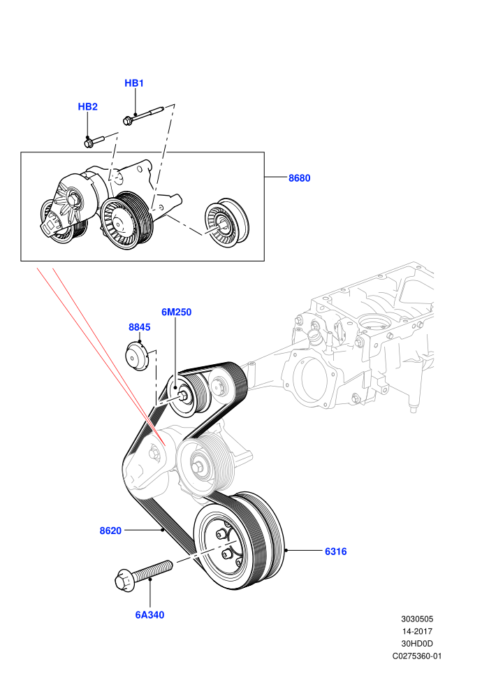 Pulleys And Drive Belts (3.0L DOHC GDI SC V6 PETROL)(Secondary Drive)