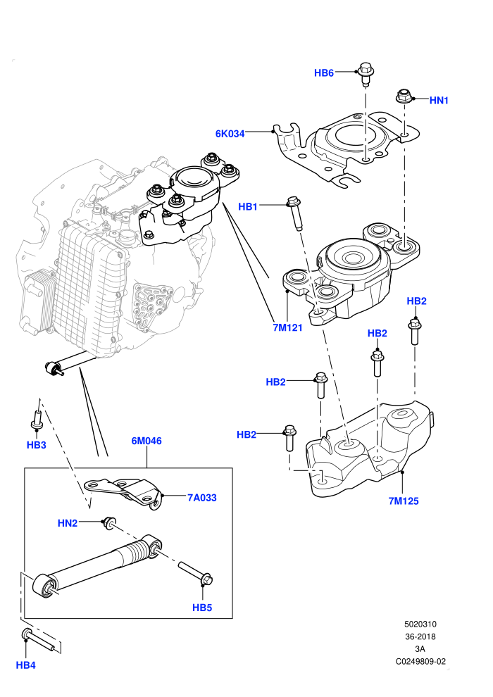 Transmission Mounting (2.0L 16V TIVCT T/C 240PS Petrol,2.0L 16V TIVCT T/C Gen2 Petrol,9 Speed Auto AWD,Halewood (UK))