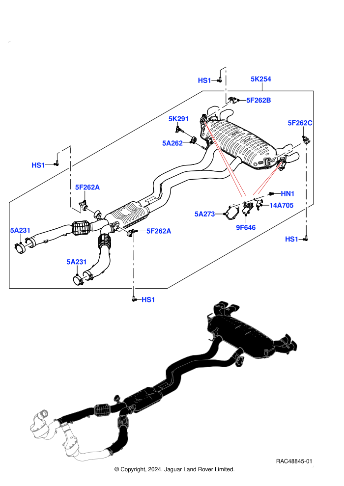 Rear Exhaust System (4.4L V8 Turbo Petrol(NC11),Engine Power Source - 530/750)