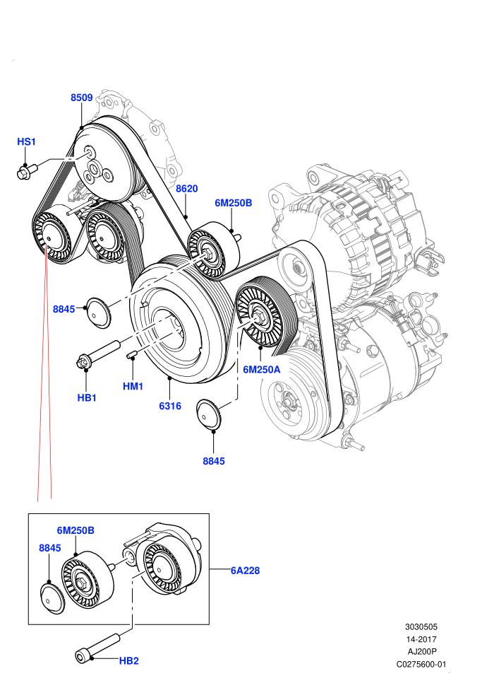 Pulleys And Drive Belts (2.0L I4 High DOHC AJ200 Petrol,2.0L I4 Mid DOHC AJ200 Petrol)(Solihull Plant Build)((V)FROMHA000001)