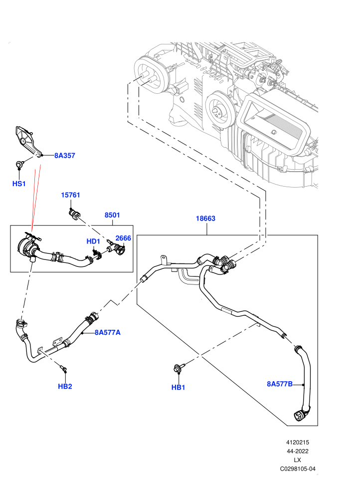 Heater Hoses (3.0L AJ20D6 Diesel High,Less Heater,With Air Conditioning - Front/Rear,With Front Comfort Air Con (IHKA),With Ptc Heater)(Front)((V)FROMLA000001)
