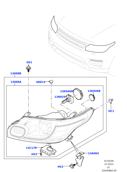 LR054698 AVG Кронштейн фары правый RRS c 2014 -
