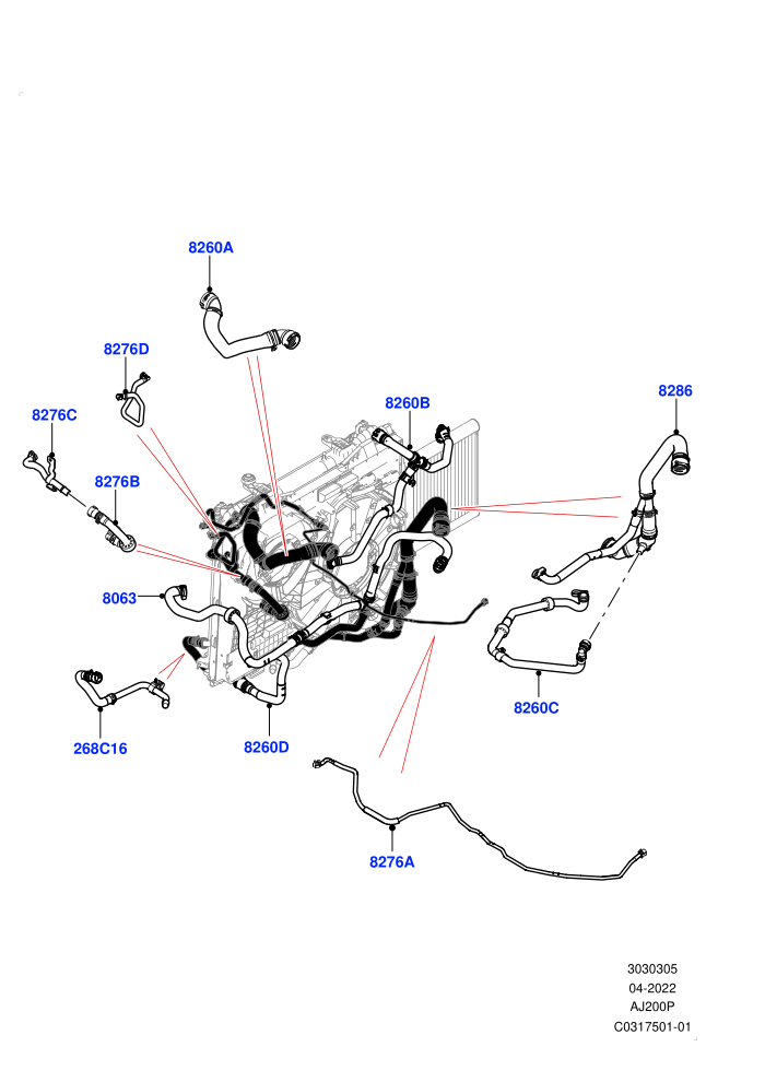 Cooling System Pipes And Hoses (2.0L I4 High DOHC AJ200 Petrol,With Standard Engine Cooling System)(Nitra Plant Build)((V)FROMP2000001)