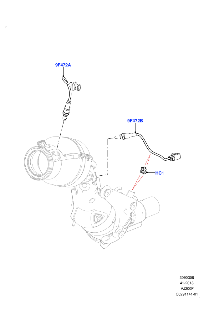 Exhaust Sensors And Modules (2.0L AJ200P Hi PHEV,2.0L I4 High DOHC AJ200 Petrol,EU2,EU6 Emissions,Proconve L6 Emissions,Stage V European Emissions)(Nitra Plant Build)((V)FROMK2000001)
