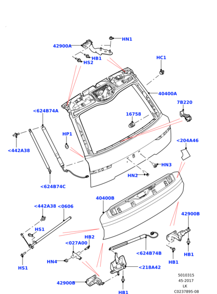 LR034432 LAND ROVER Амортизатор багажника 5дв RNN c 2013-