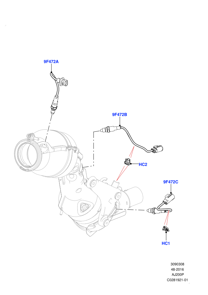 Exhaust Sensors And Modules (2.0L AJ200P Hi PHEV,2.0L I4 High DOHC AJ200 Petrol,Japan CAA Emission,Japan DBA Emissions,SULEV Requirements)(Solihull Plant Build)((V)FROMJA000001)