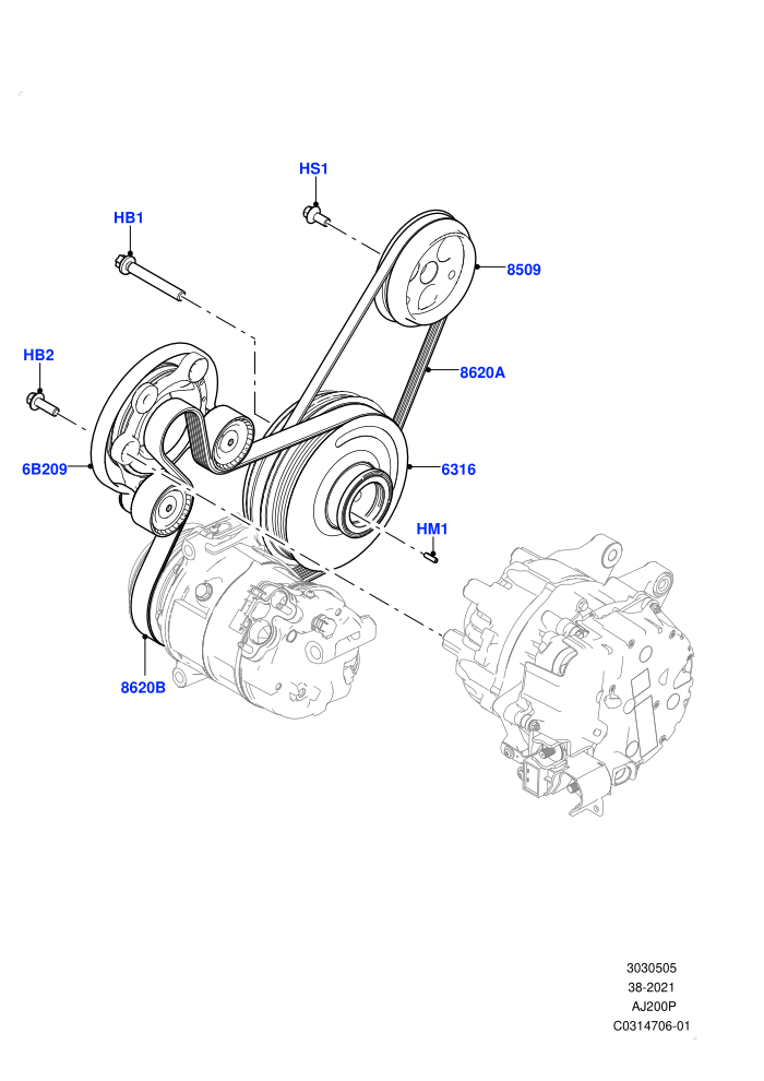 Pulleys And Drive Belts (2.0L AJ20P4 Petrol E100 PTA,Electric Engine Battery-MHEV,Itatiaia (Brazil))