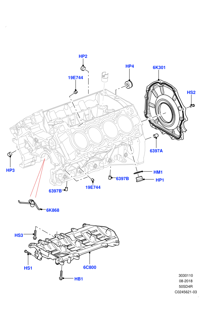 Cylinder Block And Plugs (5.0L OHC SGDI NA V8 Petrol - AJ133)