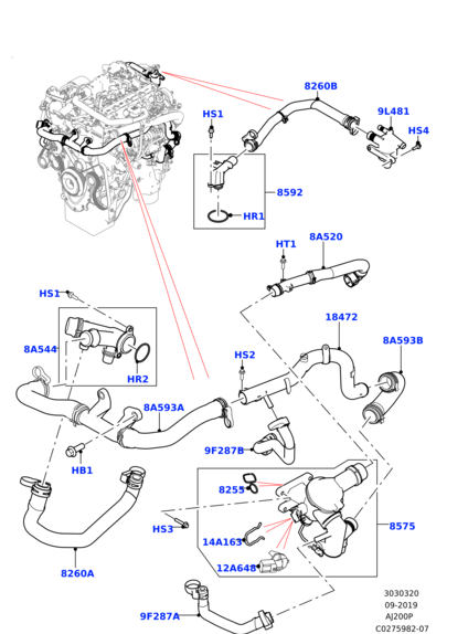 LR106640 LAND ROVER Корпус термостата 2,0 л I4 High DOHC AJ200