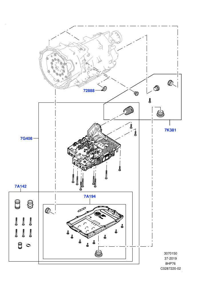 Valve Body - Main Control & Servo's (3.0L AJ20D6 Diesel High,3.0L AJ20P6 Petrol High,4.4 V8 Turbo Petrol (NC10),4.4L DOHC DITC V8 Diesel,8 Speed Auto Trans ZF 8HP76)((V)FROMKA000001)