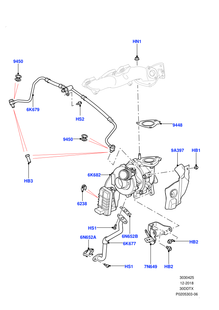 Turbocharger (3.0 V6 Diesel Electric Hybrid Eng,3.0L 24V DOHC V6 TC Diesel,3.0L 24V V6 Turbo Diesel Std Flow)(LH Side - Primary)((V)FROMAA000001)