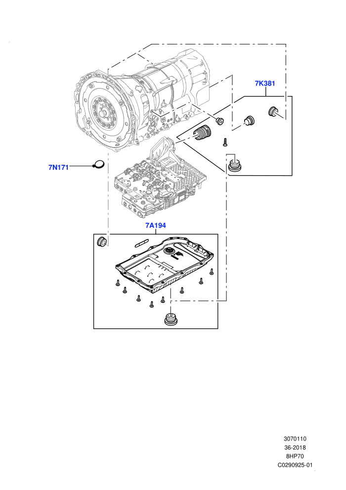 Transmission External Components (2.0L I4 DSL HIGH DOHC AJ200,5.0 Petrol AJ133 DOHC CDA,8 Speed Auto Trans ZF 8HP70 4WD)(Nitra Plant Build)((V)FROMK2000001)