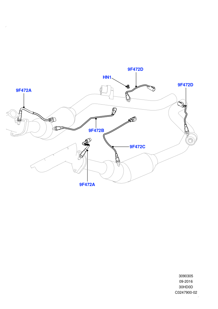 Exhaust System (3.0L DOHC GDI SC V6 PETROL,EU2,EU6 Emissions,Euro Stage 4 Emissions,Japan Requirements,Proconve L5 Brazil,Proconve L6 Emissions,Stage V European Emissions,SULEV Requirements,ULEV II Requirements)(Exhaust System Sensors)