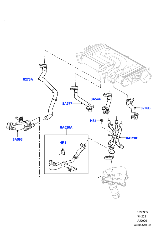Cooling System Pipes And Hoses (3.0L AJ20D6 Diesel High)(Intercooler)((V)TOR2999999 (V)FROMM2000001)