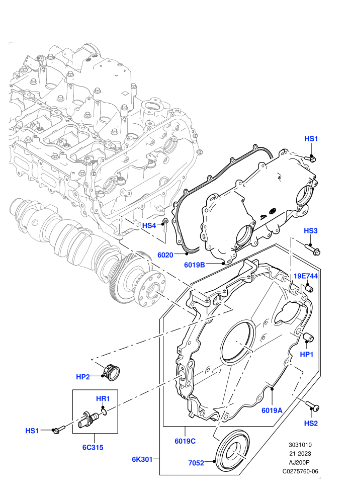 Timing Gear Covers (2.0L I4 High DOHC AJ200 Petrol,2.0L I4 Mid DOHC AJ200 Petrol)(Solihull Plant Build)((V)FROMHA000001)