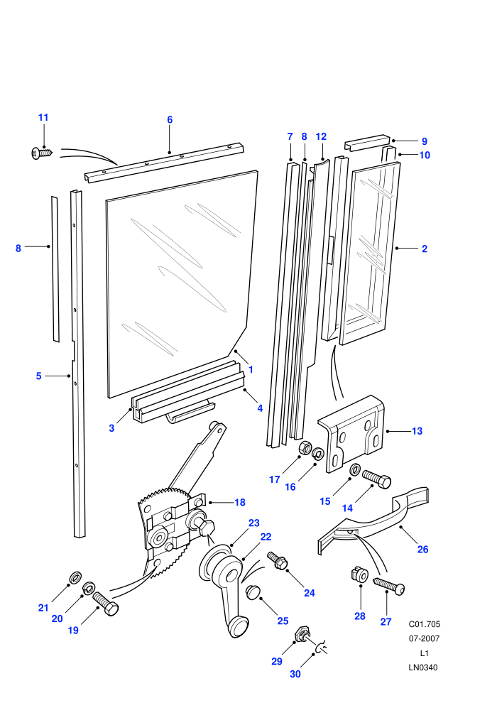Window Regulator Assembly-Rear Side Door (110,130 Wheelbase)