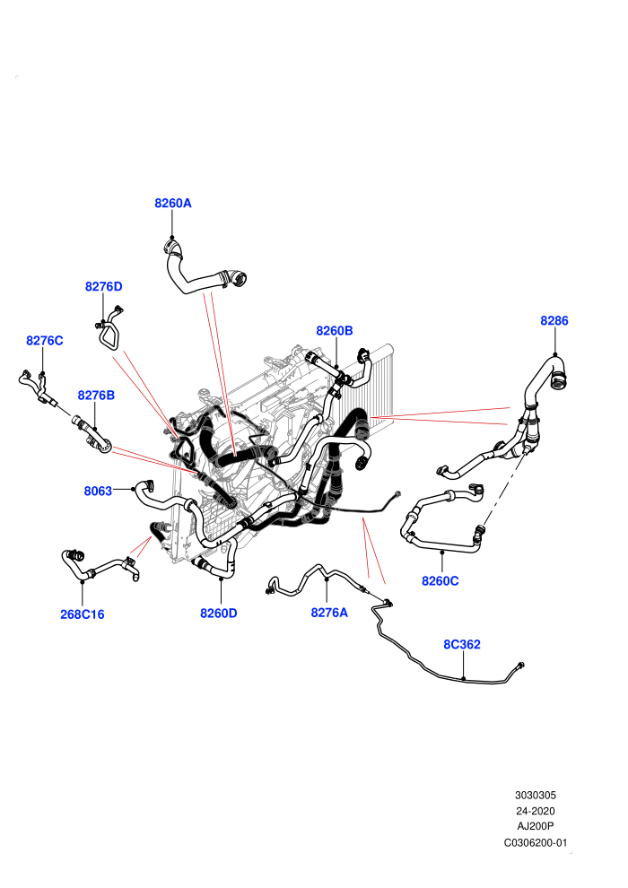 Cooling System Pipes And Hoses (2.0L I4 High DOHC AJ200 Petrol,With Standard Engine Cooling System)(Solihull Plant Build)((V)FROMMA000001)