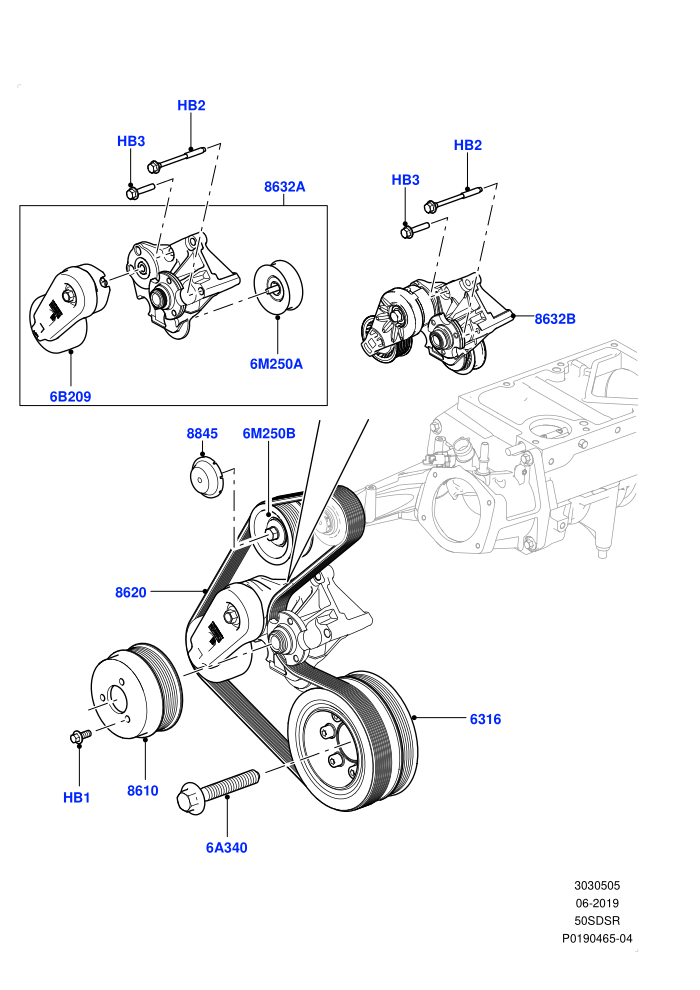 Pulleys And Drive Belts (5.0 Litre supercharged enhanced,5.0 Petrol AJ133 DOHC CDA,5.0L OHC SGDI SC V8 Petrol - AJ133)(Secondary Drive)((V)FROMAA000001)