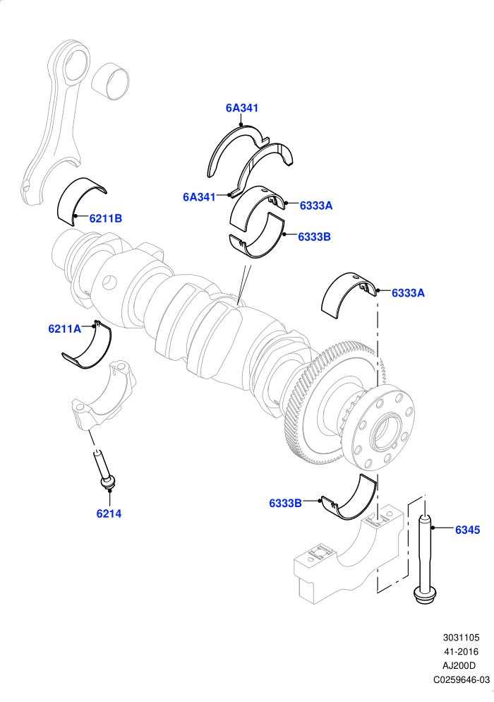 Crankshaft/Pistons And Bearings (2.0L I4 DSL HIGH DOHC AJ200,2.0L I4 DSL MID DOHC AJ200,Halewood (UK))