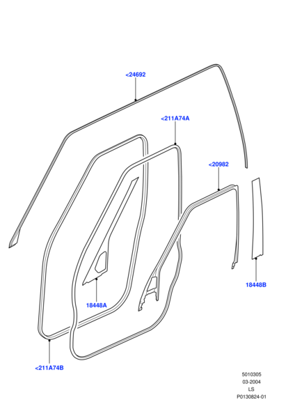 LR015154 BRITPART Уплотнитель передней двери (на двери) D3/D4