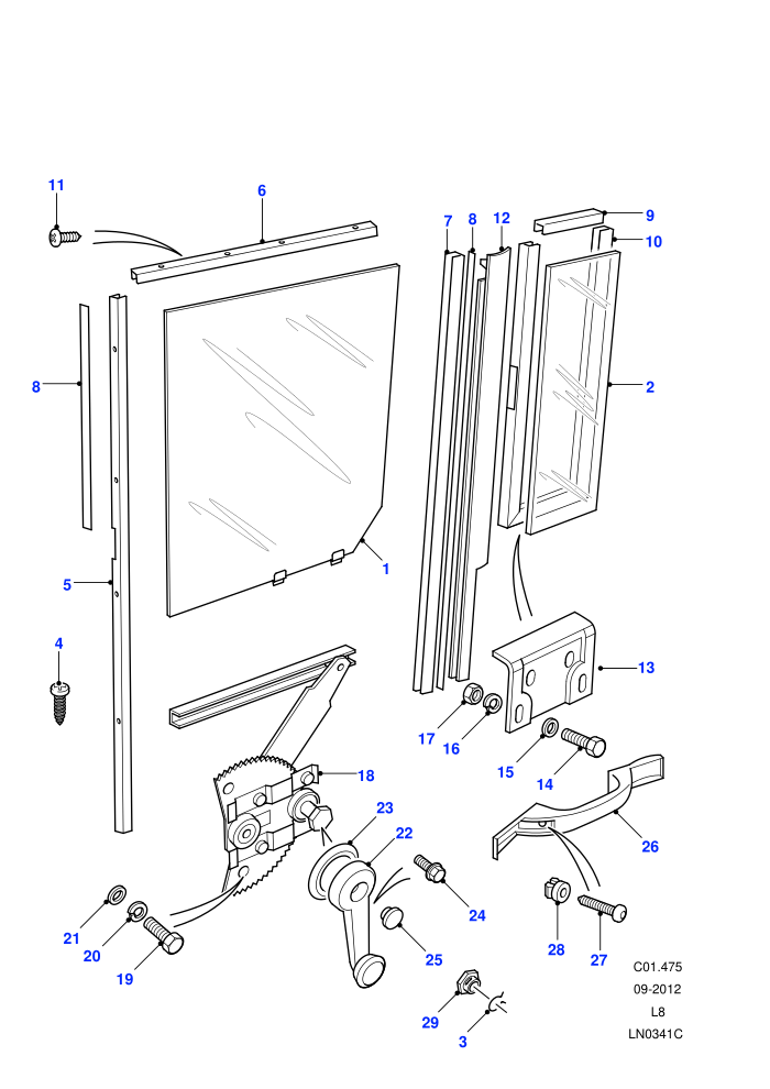 Window Regulator Assembly-Rear Side Door (110&nbsp;Wheelbase,130&nbsp;Wheelbase,Chassis Crew Cab,Crew Cab HCPU,Crew Cab Pick Up,Station Wagon - 5 Door)((V)FROM7A000001)