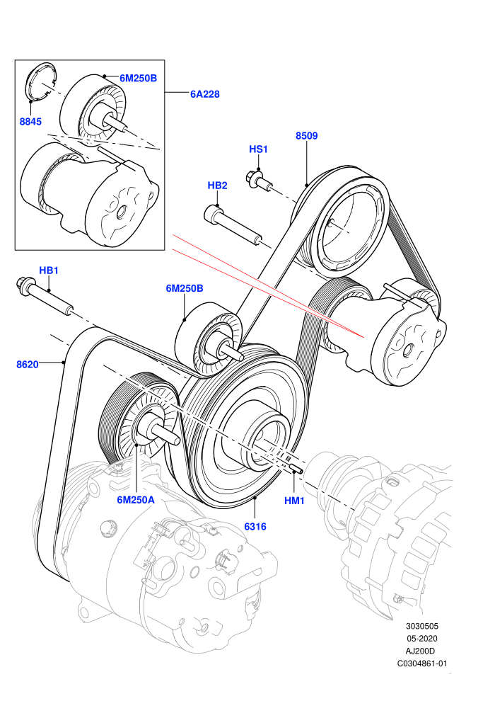Pulleys And Drive Belts (2.0L AJ20D4 Diesel Mid PTA,Itatiaia (Brazil),Less Electric Engine Battery)((V)FROMLT000001)