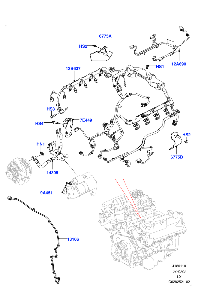 Electrical Wiring - Engine And Dash (5.0 Litre supercharged enhanced,5.0 Petrol AJ133 DOHC CDA)((V)FROMJA000001)