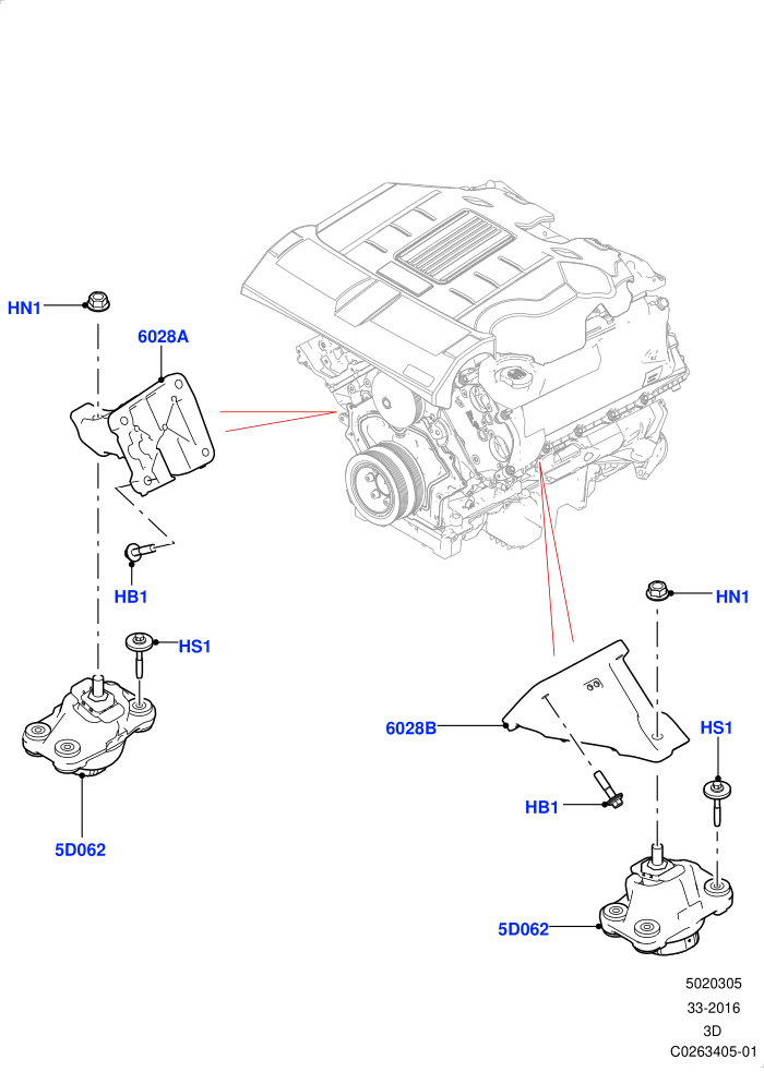Engine Mounting (3.0L DOHC GDI SC V6 PETROL)(Solihull Plant Build)((V)FROMHA000001)