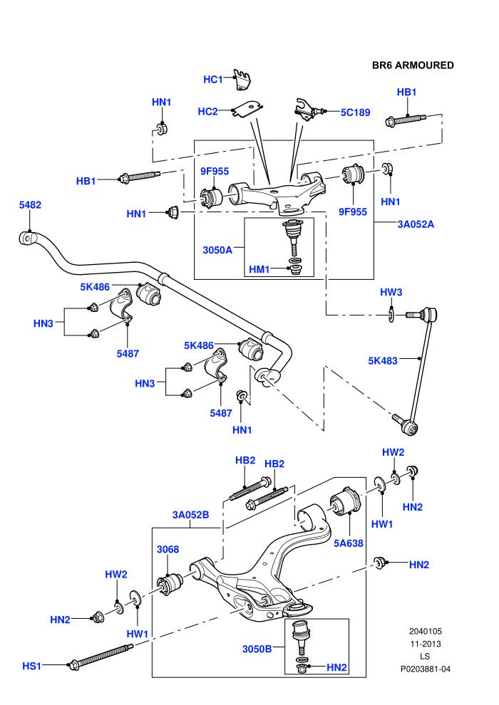 Front Susp.Arms/Stabilizer/X-Member (4050KG ECWVTA,With B6 Level Armouring)((V)FROM9A000001)