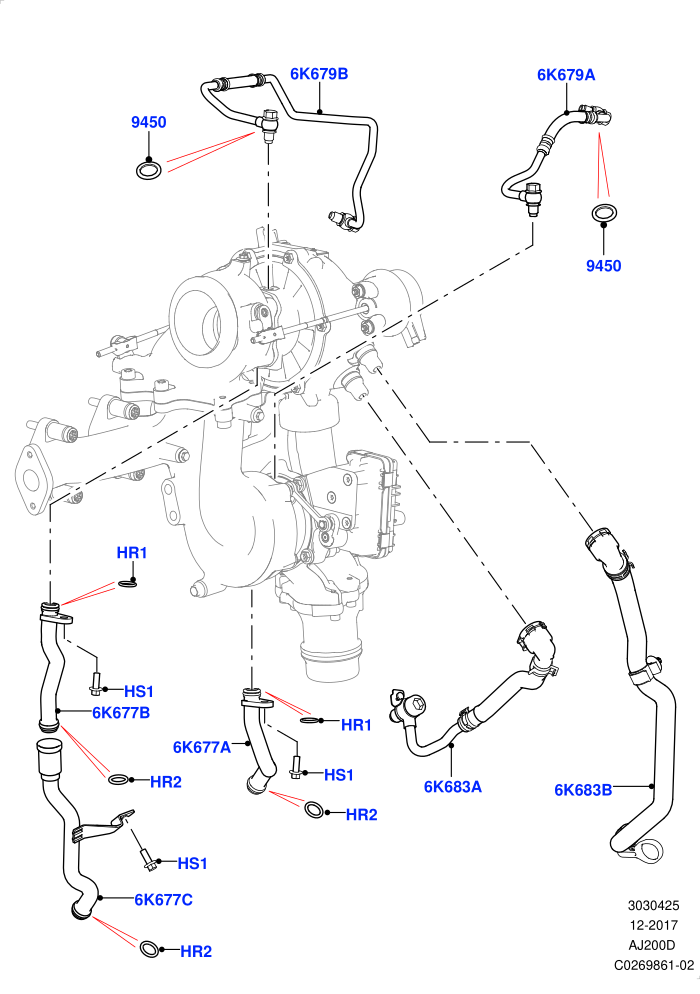 Turbocharger (2.0L I4 DSL HIGH DOHC AJ200)(Lubrication And Cooling,Solihull Plant Build)((V)FROMHA000001)